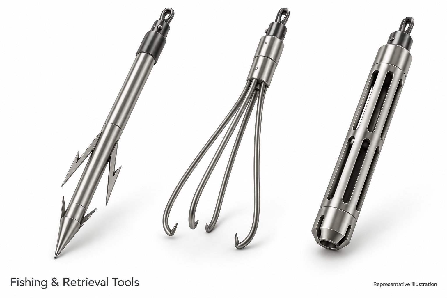 Representative wire spear, wire grab and wire finder