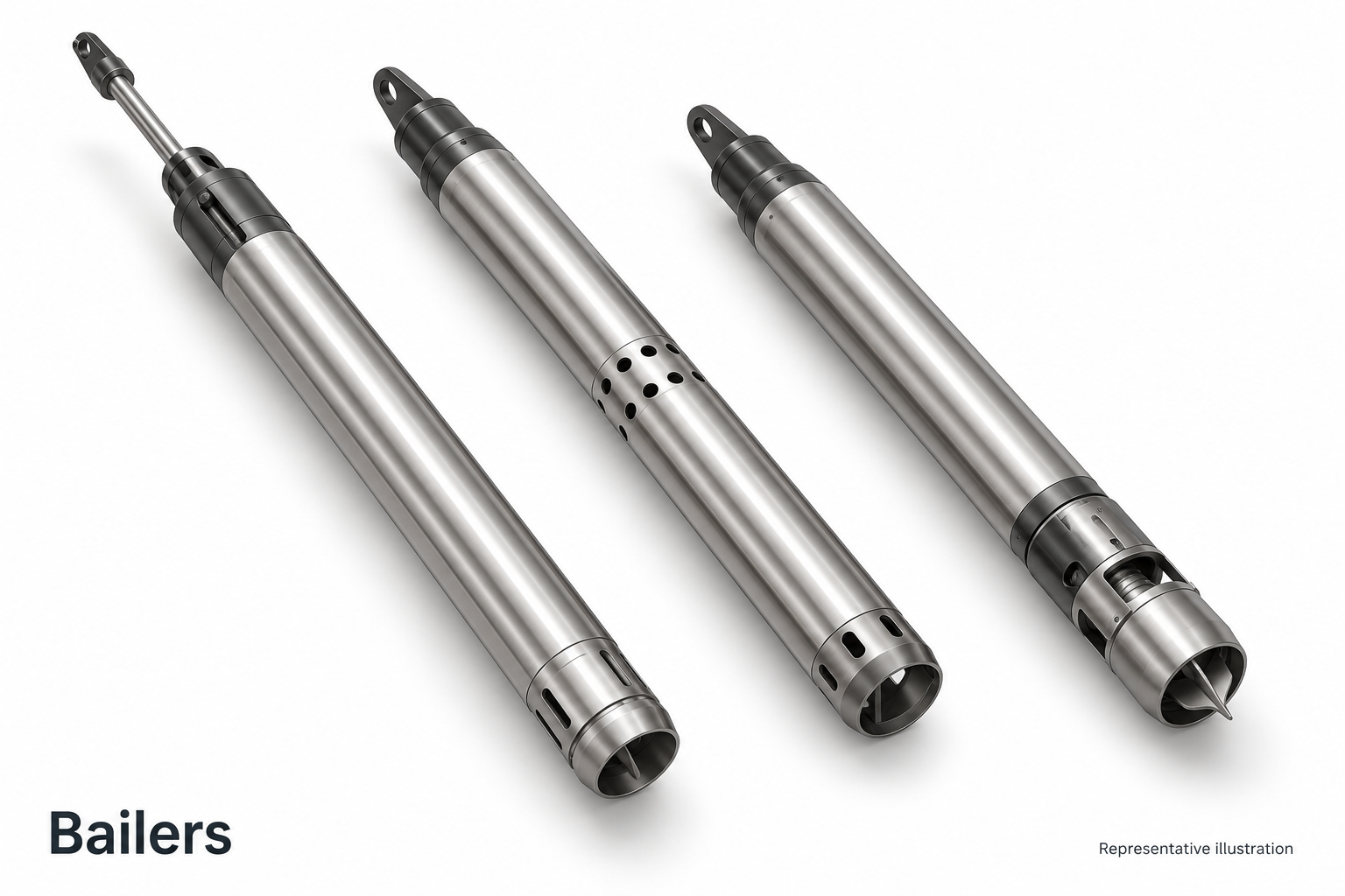 Representative slickline sand-pump, hydrostatic and dump bailers